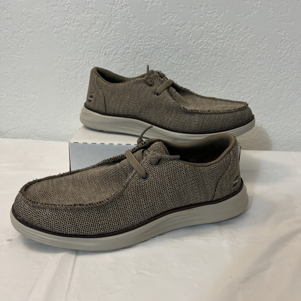 SKECHERS Brown Tan Melson Raymon Casual Loafer Canvas Textile Mens Sz 7 Comfort